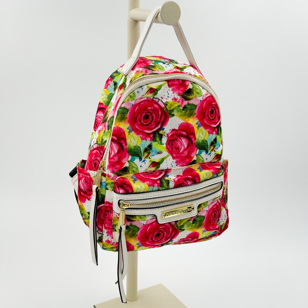 Juicy Couture Rosie Mini Backpack White Multi Rose Floral Gold Tone Retired